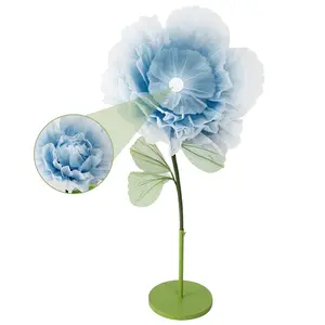 Wedding Giant Electric Artificial Flower: Auto-Open Organza Flower Decorations with Light - Large Floor Stand Blooming Flower Decor - Huge Banquet for Birthday Party Baby Shower Window Decorative Display