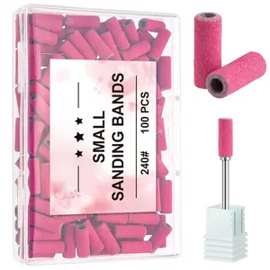 100 Count Small Sanding Bands 240 Fine Grit Rose Red with 3.1mm Mandrel Bit for  Gel Shaping Professional Manicure Pedicure Tools