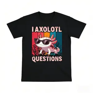 I Axolotl Questions Retro Graphic T-Shirt for Boys & Girls – Fun Casual Short Sleeve Tee with Bold Colorful Design, Round Neck, Soft Stretch Fabric, Perfect for Summer Men's Crew Neck Short Sleeve T-Shirts Cotton Printed Round Neck T-Shirt
