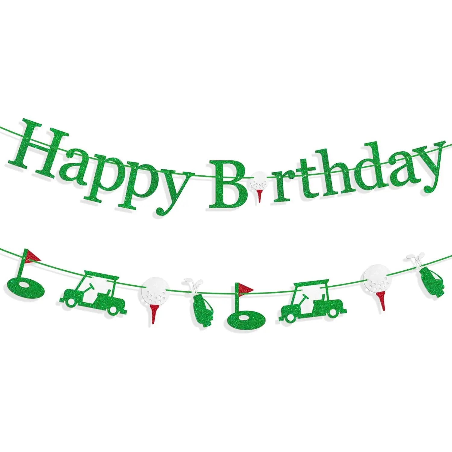 Pre-Strung Golf Happy Birthday Banner, NO-DIY Golf Sports Theme Party Decorations for Kids and Adults, Green