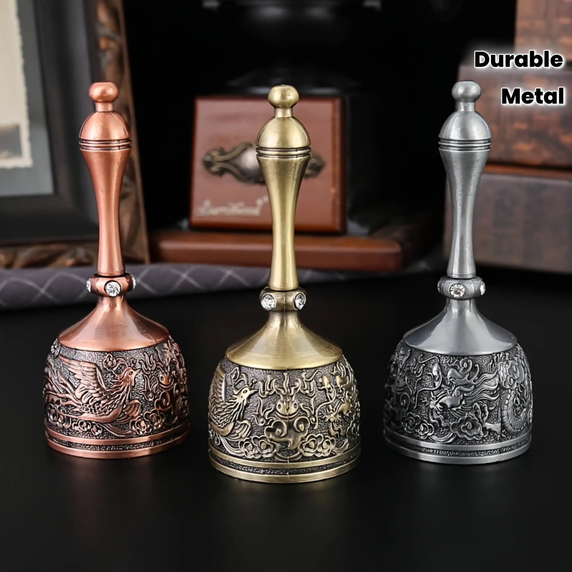Burronwood Vintage Hand-Cranked Bell - Ornate Brass Wedding/ Temple/Classroom Bell With Clip Attachment, Manual Ring For, Events & For Diwali Ceremonies - Durable Metal Call Bell (No /)
