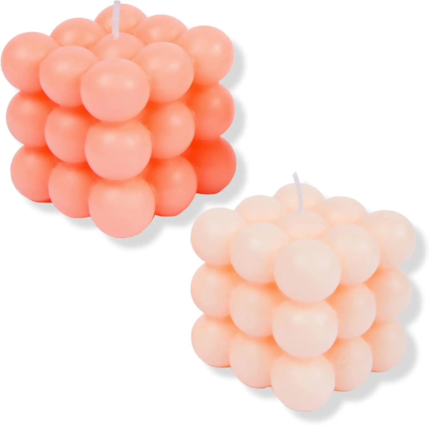 Pink(Rose) and Blush(Vanilla) Scented Bubble Candle Set of 2 - Handmade