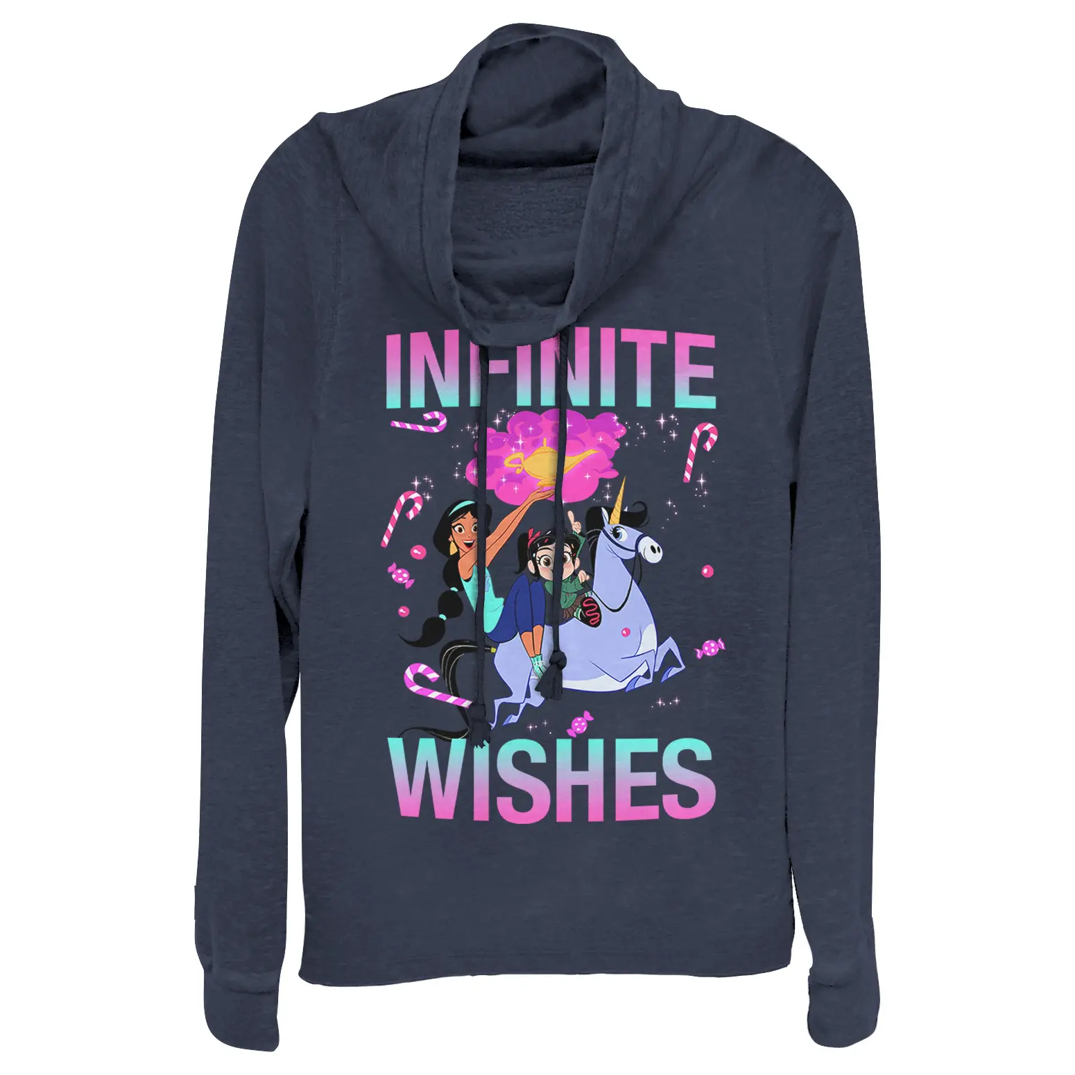 Juniors Womens Ralph Breaks the Internet Jasmine Infinite Wishes Cowl Neck Sweatshirt