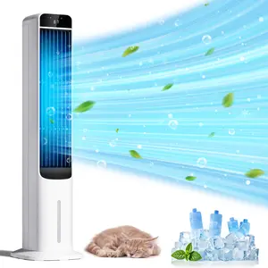 Portable Evaporative Cooler - 41” Quiet Cooling Tower Fan Humidifier Air Cooler Swamp Cooler with Bladeless Design, 70° Oscillation, Remote Control, 3 Modes 3 Wind Speeds, 4 Ice Boxes