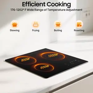 (no plug)2600W 110V Electric Ceramic Cooktop Portable 3 Burners Built-in Cooktop Sensor Touch Control Countertop Electric Hot Plate with Kid Safety Lock and Timer, 9 Heating Level