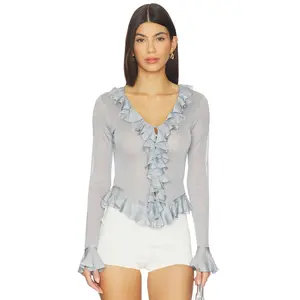 LPA Attison Ruffle Cardigan in Silver
