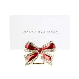Enamel Bow Placecard Holders, Red, Set of Four