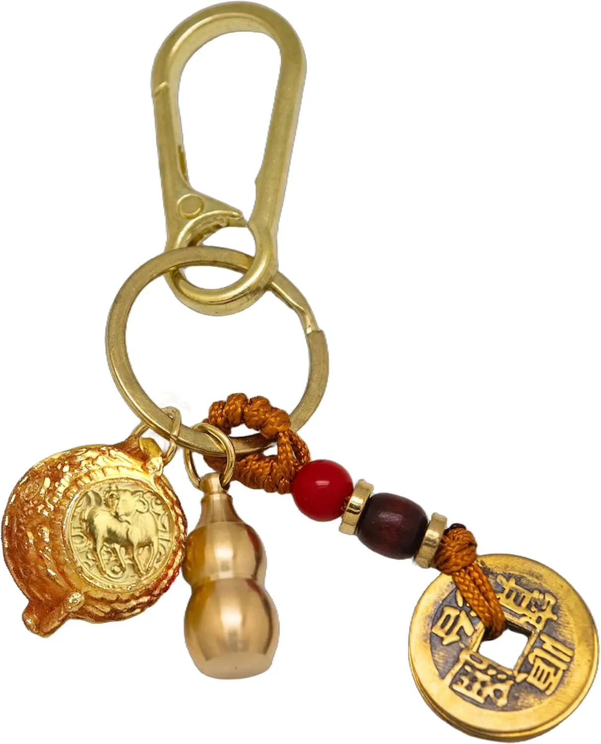 Feng Shui Spin-to-Win Keychain - Portable Abundance Charm with Mini Wealth Pot, 12 Zodiacs, 5 Coins, Obsidian, Lucky Gourd (Fashion Costume Jewelry Accessory) birthday friend gift