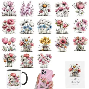 3 Sheets Spring Whimsical Flowers DIY UV DTF Rub On Transfer Stickers Crafts, Junk Journal, Tumbler Glass Jars, Coffee Mugs Cup Wraps, Bottles Vase, Laptops Phone Cases, Greeting Cards Decal Stickers, Illustration, Scrapbooking, Holiday Gifts, Home Decor