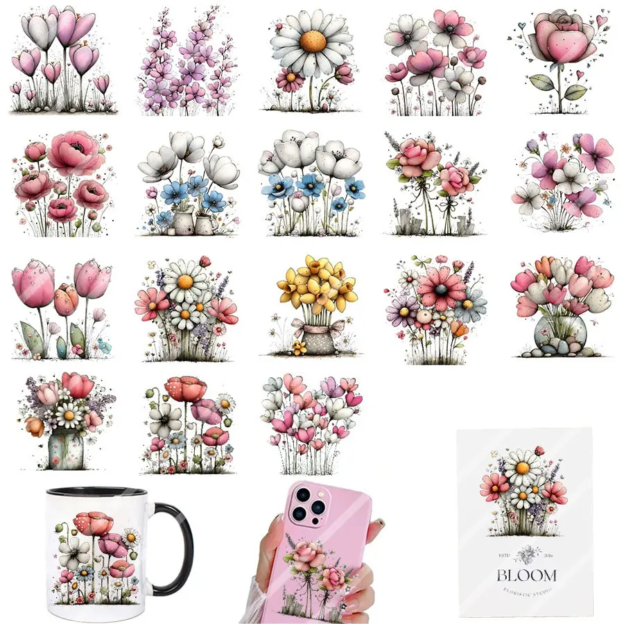 3 Sheets Spring Flowers DIY UV DTF Rub On Transfer Stickers, Floral Pattern Sticker, Crafts, Junk Journal, Tumbler Glass Jars, Coffee Mugs, Bottles Vase, Laptops, Cellphone, Phone Cases, Scrapbooking, Holiday Gifts, Home Decor