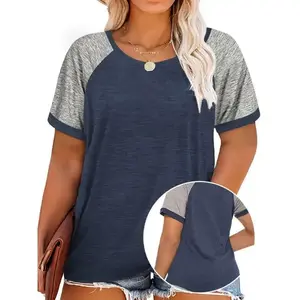 Casual Plus Size Raglan Sleeve T-Shirt - Women's Crew Neck Short Sleeve Clothing Crewneck Basic(Sheet)