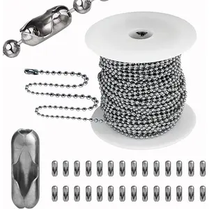 Stainless Steel Ball Chain, 55ft Bead Chain with 100 count Matching Connectors Clasps for Necklace ,  Tag, DIY Crafts, 2.0mm Diameter