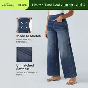 【Creator‘s Pick】Halara Flex High Waisted Pockets Baggy Wide Leg Washed Casual Jeans