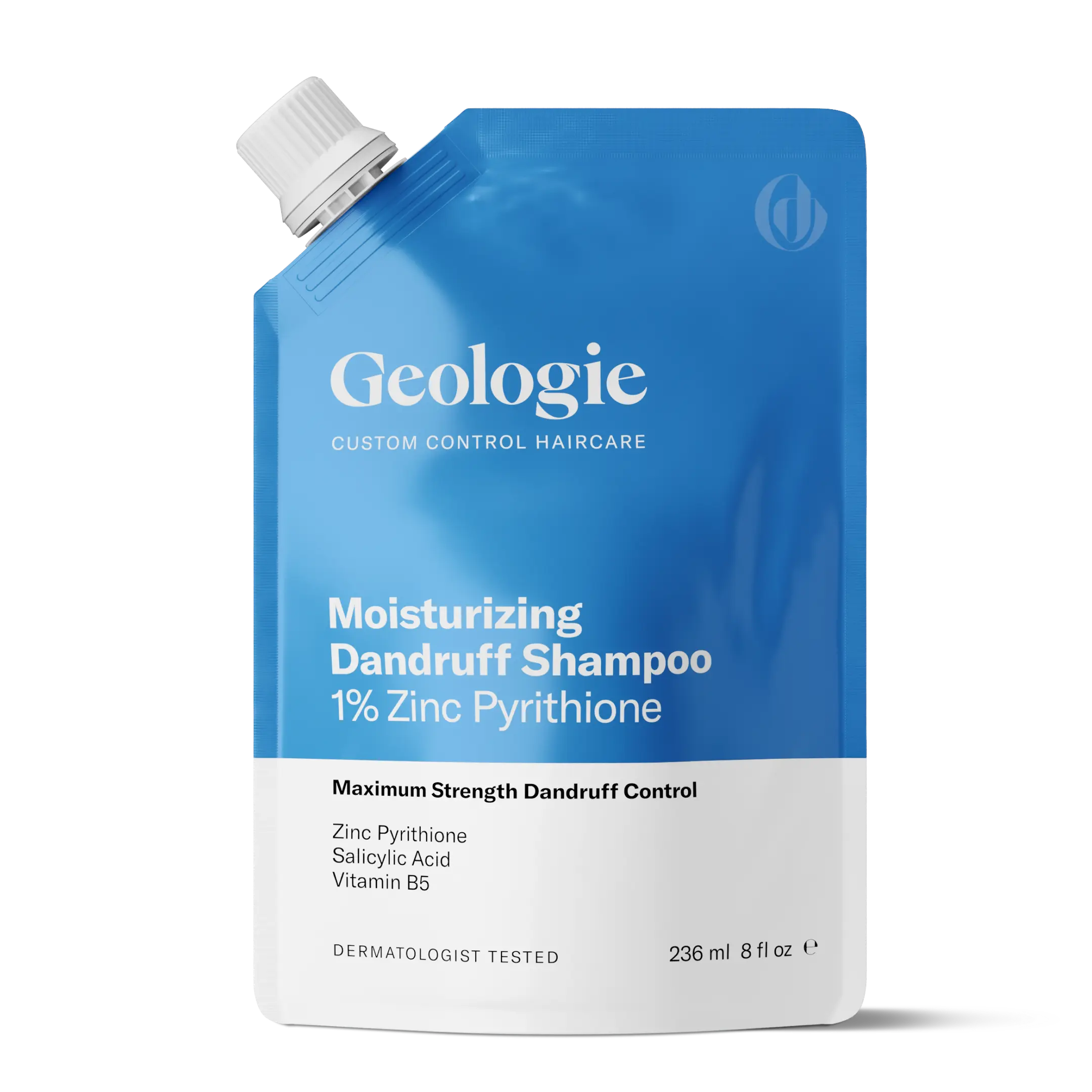 Geologie Moisturizing Dandruff Shampoo 1% Zinc Pyrithione 236 ml - Maximum Strength Dandruff Control with Salicylic Acid and Vitamin B5 - Anti-Fungus