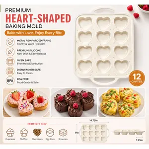 Premium Silicone Heart-Shaped Baking Mold with Metal Reinforced Frame – 1 Pack Non-Stick Cupcake & Muffin Pan for Baking Chocolate, Egg Bites & Brownies – BPA Free, Dishwasher & Oven Safe