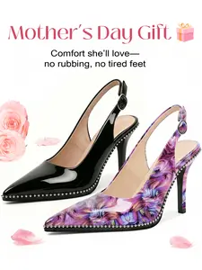 【Summervibes】Zamikoo Women’s Beaded Slingback Stiletto Heels, Pointed Toe Patent Leather PVC Opera Pumps with Adjustable Buckle, 90mm Heeled Shoe, Classy Elegant Fashion Stylish Girl Shoes for Wedding, Party & Clubbing | Heel Collection Footwear