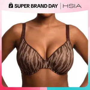 HSIA Zebra Wild Print and Classic Solid Plus Size Halter Bra Soft Sheer Mesh Comfortable Underwire Support No Padding Full Coverage Minimizer Bra Sexy Transparent Breathable Everyday Bra For Full Bust Convertible Multiway Bras