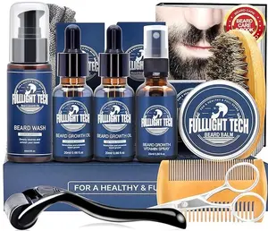 FULLLIGHT TECH Beard Kit,Beard Grooming Kit for Men w/Beard Vitamin Spray,Beard Oil,Balm,Wash,Brush,Comb,Scissors,Mens Beard Care Gifts for Men Husband Boyfriend Dad,Valentines Day Gifts for Him