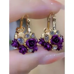 1pair (2pcs) Flower Basket & Red Rose Shaped Dangle Earrings For Women Valentines