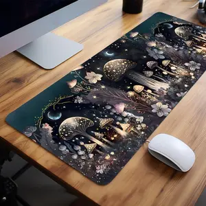 Mushroom Pattern Mouse Pad, Non-slip Rubber Base Stitched Edge Desk Pad for Home Office Game, Large Gaming Mouse Pad, Computer Accessories, Gaming Desk Accessory