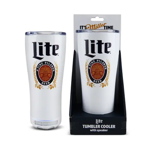 Classic Insulated Portable Drink Container with Built-in Battery Bluetooth Speaker - Miller Lite & Coors Light Compatible, Cool Gifts for Adults, Beer Fans, Day at the Beach