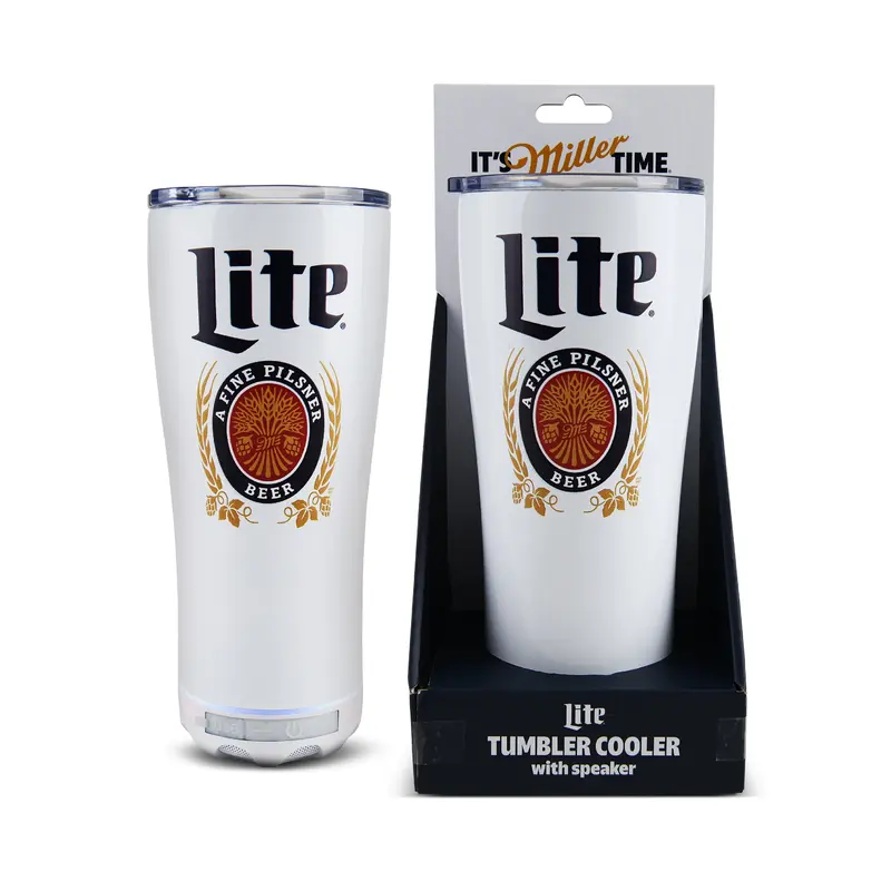 Classic Insulated Portable Drink Container with Built-in Battery Bluetooth Speaker - Miller Lite & Coors Light Compatible, Cool Gifts for Adults, Beer Fans, Day at the Beach