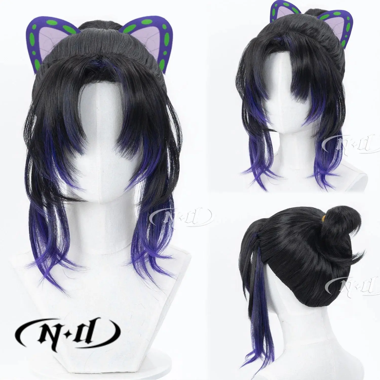 Brand ND Kocho Shinobu Kimetsuu Cosplay Wigs Hair Hairpiece for Comic-con Cosplayer Halloween Costume Party Theme Heat-Resistant