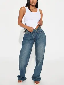 Crossover Straight Leg Tinted Jeans - Dark Wash