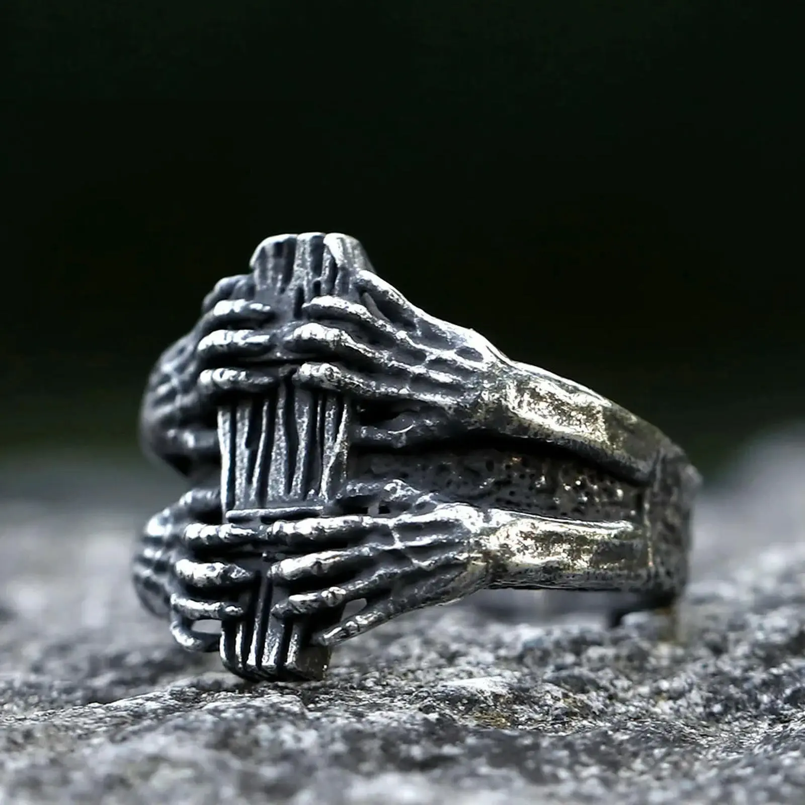 New Men's 316L Stainless Steel Rings Punk Rock Ghost Claw Coffin Ring Biker Punk Jewelry Gifts