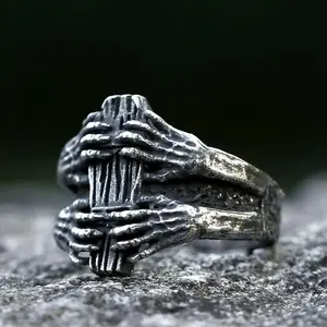 New Men's 316L Stainless Steel Rings Punk Rock Ghost Claw Coffin Ring Biker Punk Jewelry Gifts