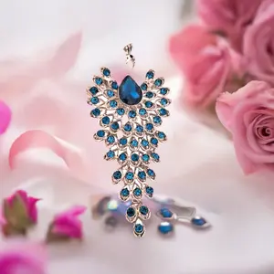 Luxury Blue Rhinestone Peacock Brooch Pin - Elegant Design with High-Quality Finish and Classic Style