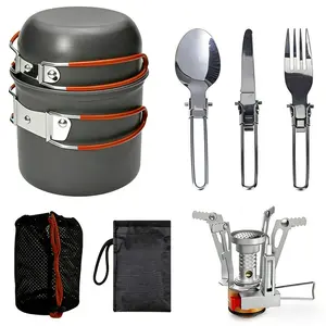 1Set Outdoor Camping Cookware Set, Portable Camping Cookware Set, Including Knife, Fork, Spoon, Camping Stoves,Camping Kitchenware for Outdoor Camping