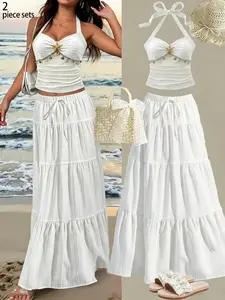 Boho Starfish Decorative Halter Set, Beach Vacation Vibes Two-Piece, Casual Loose-Fitting Suit, Perfect for Summer Holidays