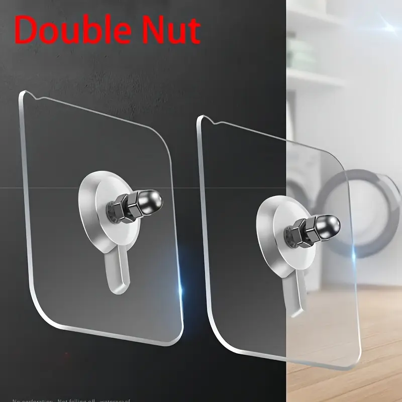 4pcs Clear Non-Punching Double Nut Shelf Adhesive Hooks - Strong Hold, Easy Install, Waterproof, Rust-Resistant - Perfect for Bathroom Organizer Shelf, Bathtub Storage Basket, Corner Shower Caddy, Photo Frame Hanging, Towel Hook