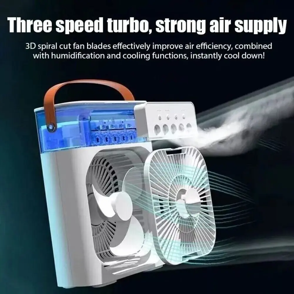 3-in-1 Portable Mini Evaporative Air Cooler Misting Fan with 600ML Large Water Tank, 3 Wind Speeds & 5-Hole 3 Mist Modes, 7-Color RGB LED Night Light Quiet Personal Humidifier Cooling Fan for Desk Bedroom Office Indoor Outdoor Summer Use