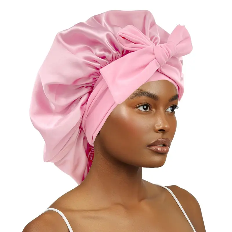 1PCS Silky Bonnet With Elastic Tie Band Hair Bonnet For Sleeping Shower Cap Reusable Adjusting Hair Care Wrap Cap