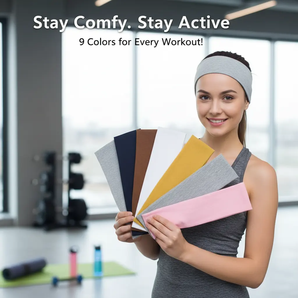 Women's 9-Piece Non-Slip Soft Elastic Cotton Headbands, Stretchy Sweat Bands for Sports, Makeup, Female Sports Headbands, Headband