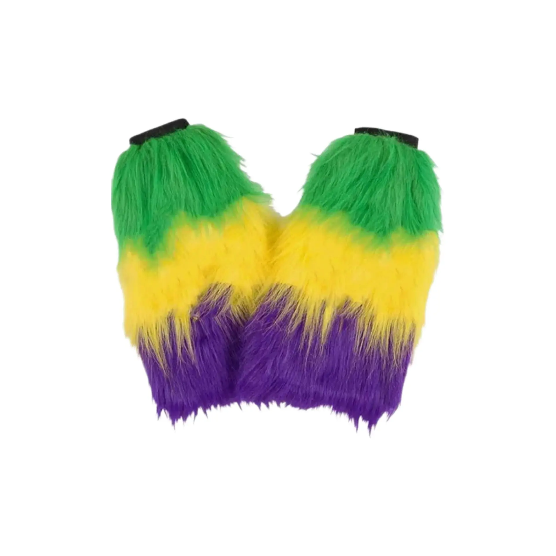 Mardi Gras Leg Warmers - Womenswear Accessory with Colorful Plume in Green Yellow and Purple Comfortable Fit and Stylish Design for Fashion-Forward Girls