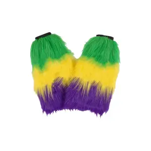 Mardi Gras Leg Warmers - Womenswear Accessory with Colorful Plume in Green Yellow and Purple Comfortable Fit and Stylish Design for Fashion-Forward Girls