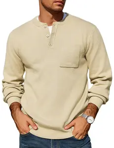 COOFANDY Men's Henley Knit Sweater Long Sleeve Mid-Weight Soft Pullover Shirt with Chest Pocket