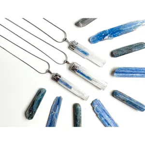 Selenite & Kyanite Silver Dipped Pendant Necklace