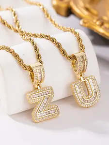 Fashionable Sparkling Zirconia Sugar 26 Letters Pendant Necklace, Initial Letter Necklace, Stainless Steel Twisted Chain, Unisex Elegant Jewelry, Perfect Gift for Valentine's Day & Birthdays & Daily