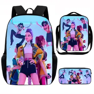 Anime Girl Team Full Print Student 3-in-1 Oxford Backpack Set - Large Capacity, Wear-Resistant, Breathable Mesh Straps, Side Water Bottle Pocket, Crossbody Bag, Lunch Bag, Zipper Pencil Case
