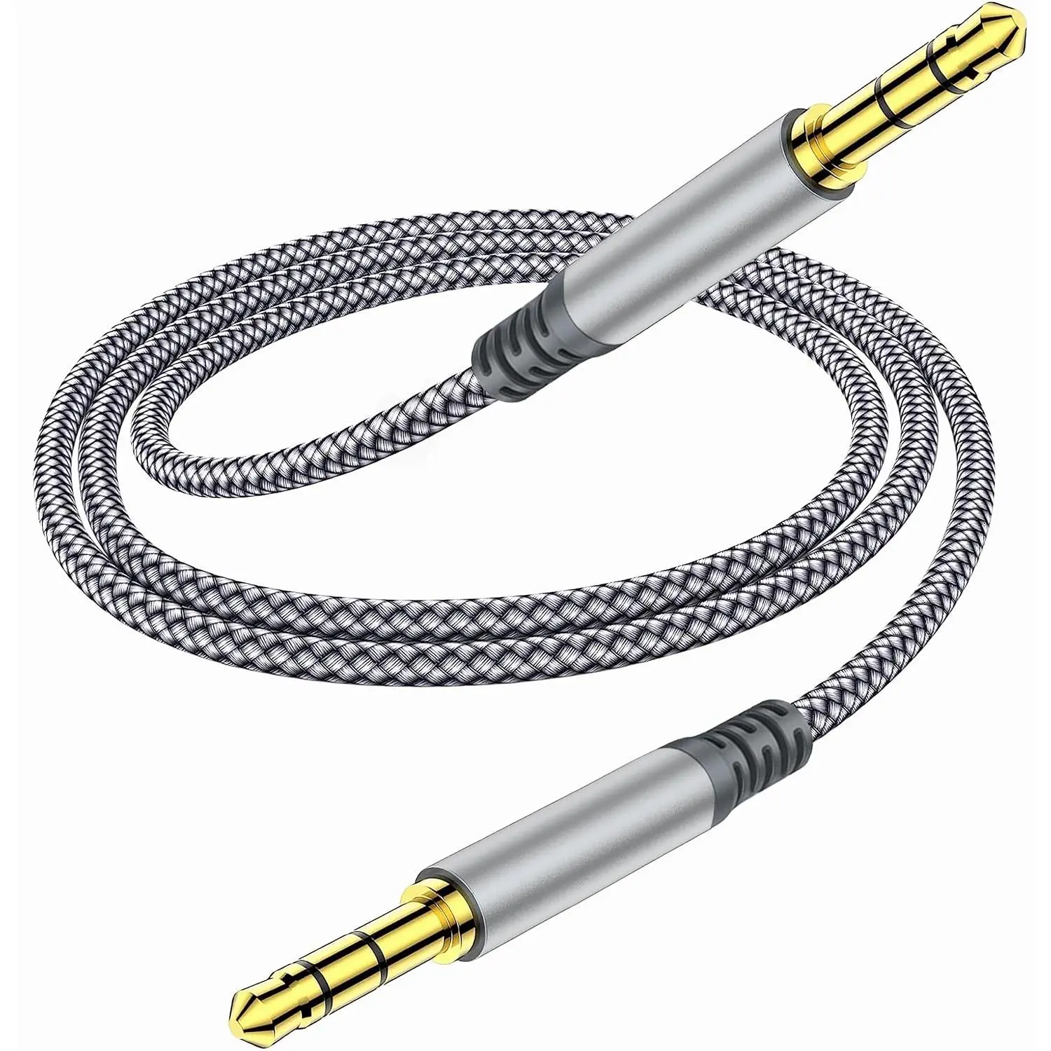 3.5mm Nylon Braided Male-to-Male Aux Cable (6.5ft/2m) - Gray Headphone Extension Cord, Electronic Tech Accessory for Car, Home Stereos, iPhone, iPad, iPod, Echo