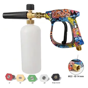 High Pressure Car Wash Water Gun Set with Colorful Graffiti Design, M22-14 Inlet, 1/4" Quick Connector, 5 Nozzles for Summer Car Care, Pressure Washer Attachment