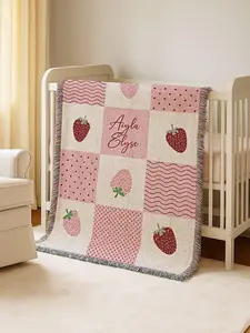 Strawberry Blanket With Name Girl Crib Bedding Woven Cotton Patchwork Monogram Baby Blanket Strawberry Nursery