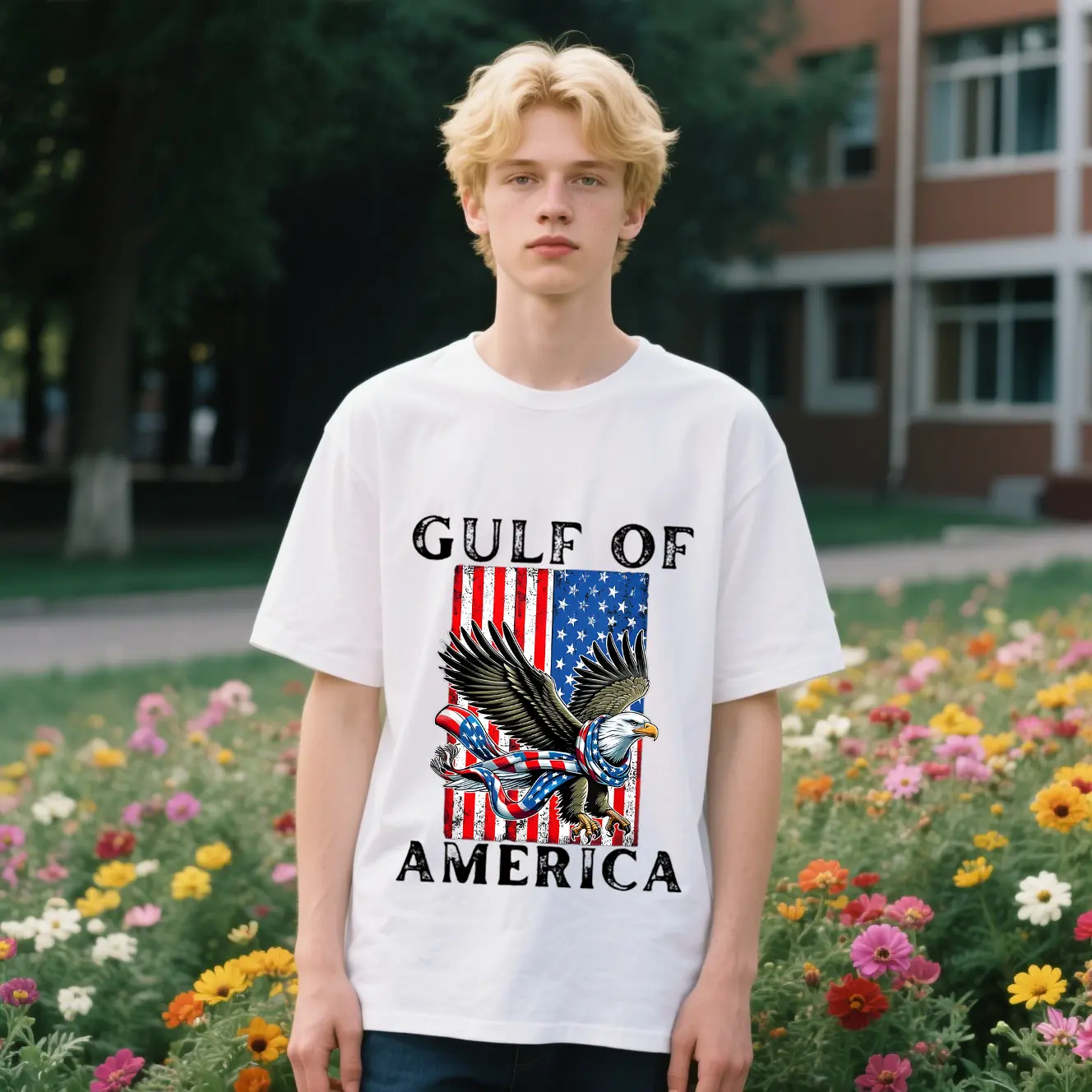 Menswear Unisex American Eagle Graphic T-Shirt - 100% Cotton Fabric Short Sleeve Top, Casual Patriotic Flag Print for 4th of July, Shortsleeve