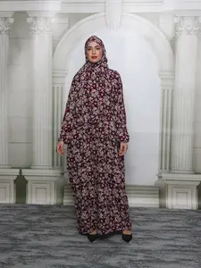 Women's Leopard Print Batwing Sleeve Hooded Dress, Modest Long Sleeve A Line Dress for Daily Wear, Ladies Islamic Clothing for All Seasons, Modest Dresses