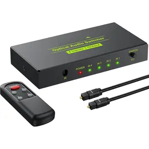 Digital Toslink Optical 4x1  with 3ft Optical  and IR Remote Control  Alloy Digital Audio SPDIF Toslink Optical Fiber Switcher 4 in 1 Out for PS3  Blue-Ray DVD HDTV