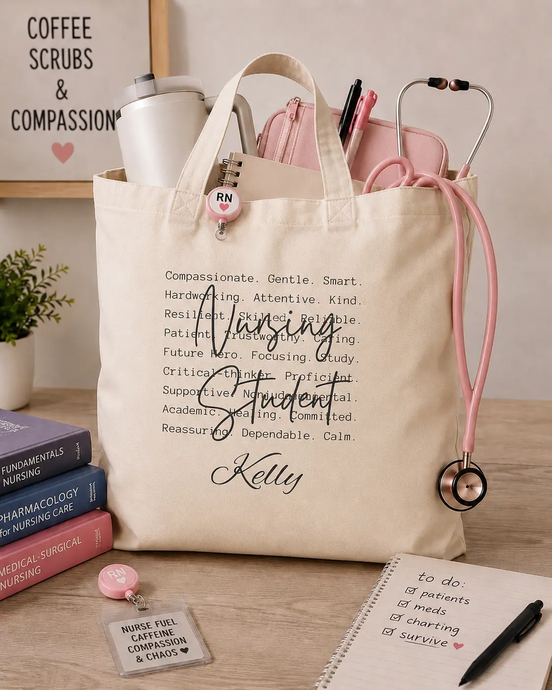 Nursing Student Tote Bag | Personalized Name Canvas Tote, Nursing School Design